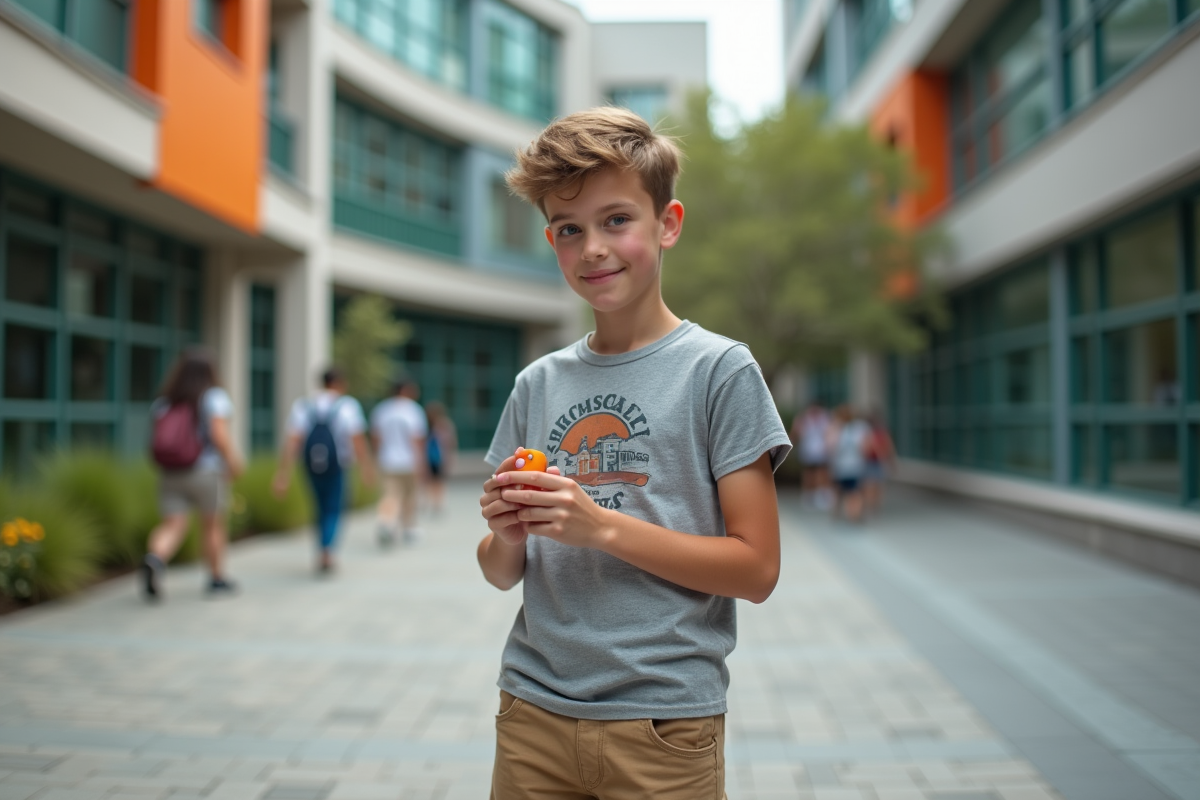 Adolescent avec un anneau fidget en silicone dans une cour d