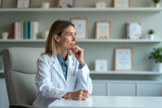 Médecin dermatologue en cabinet moderne et épuré