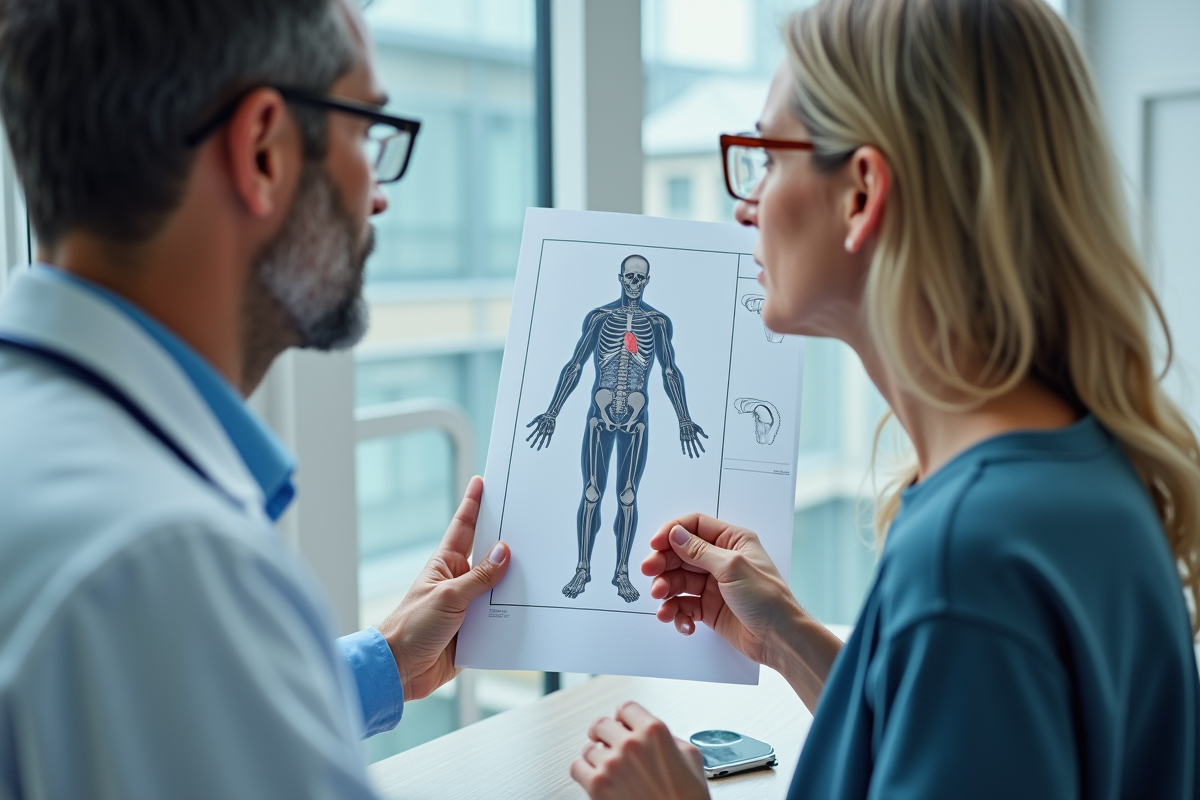 Neurologue montrant un diagramme du système nerveux à une femme