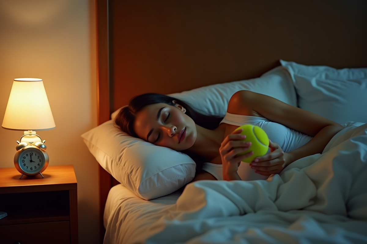 Personne dormant tenant une balle de tennis dans la main