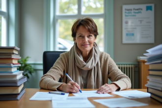 Femme d'âge moyen souriante dans un bureau municipal