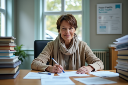 Femme d'âge moyen souriante dans un bureau municipal