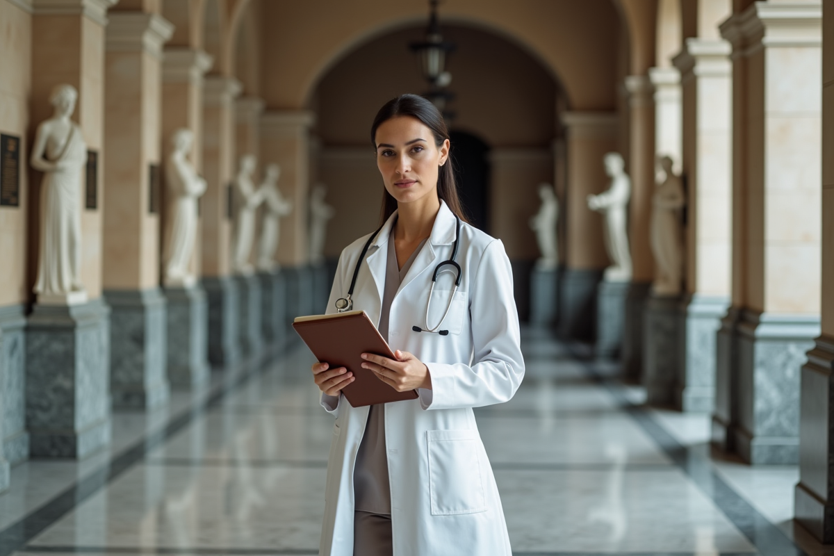 Femme médecin moderne dans un couloir d