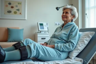 Femme relaxee en pressotherapie dans une clinique moderne