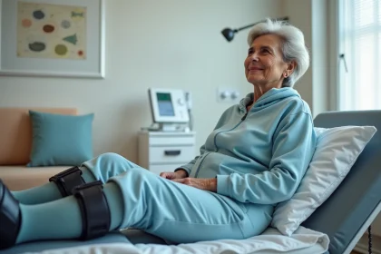 Femme relaxee en pressotherapie dans une clinique moderne