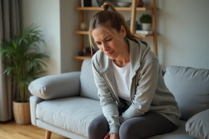 Femme en d&eacute;tente avec douleur l&eacute;g&egrave;re &agrave; la maison