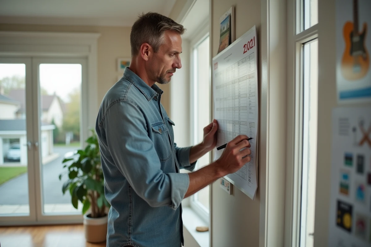 Homme marquant des dates sur un calendrier pour article sur le titre