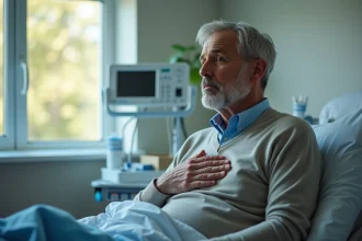 Homme d'âge moyen en chambre d'hôpital pensif