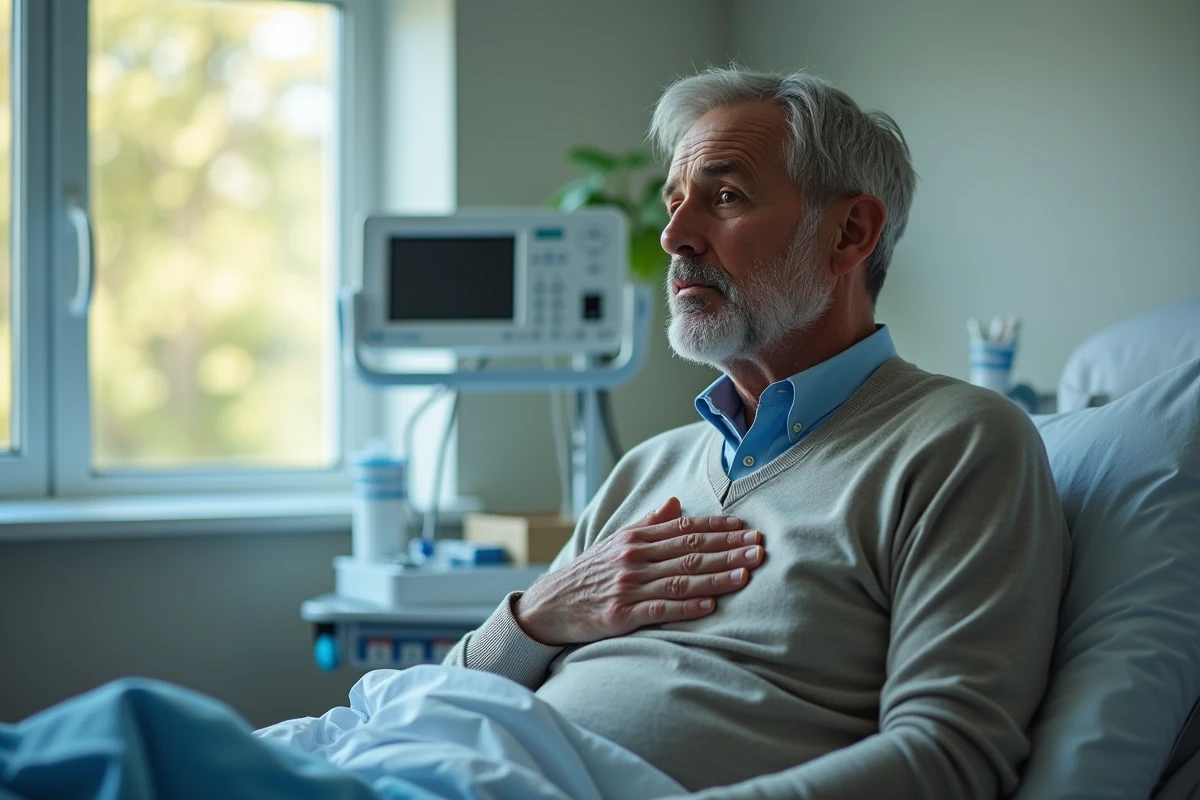 Homme d'âge moyen en chambre d'hôpital pensif