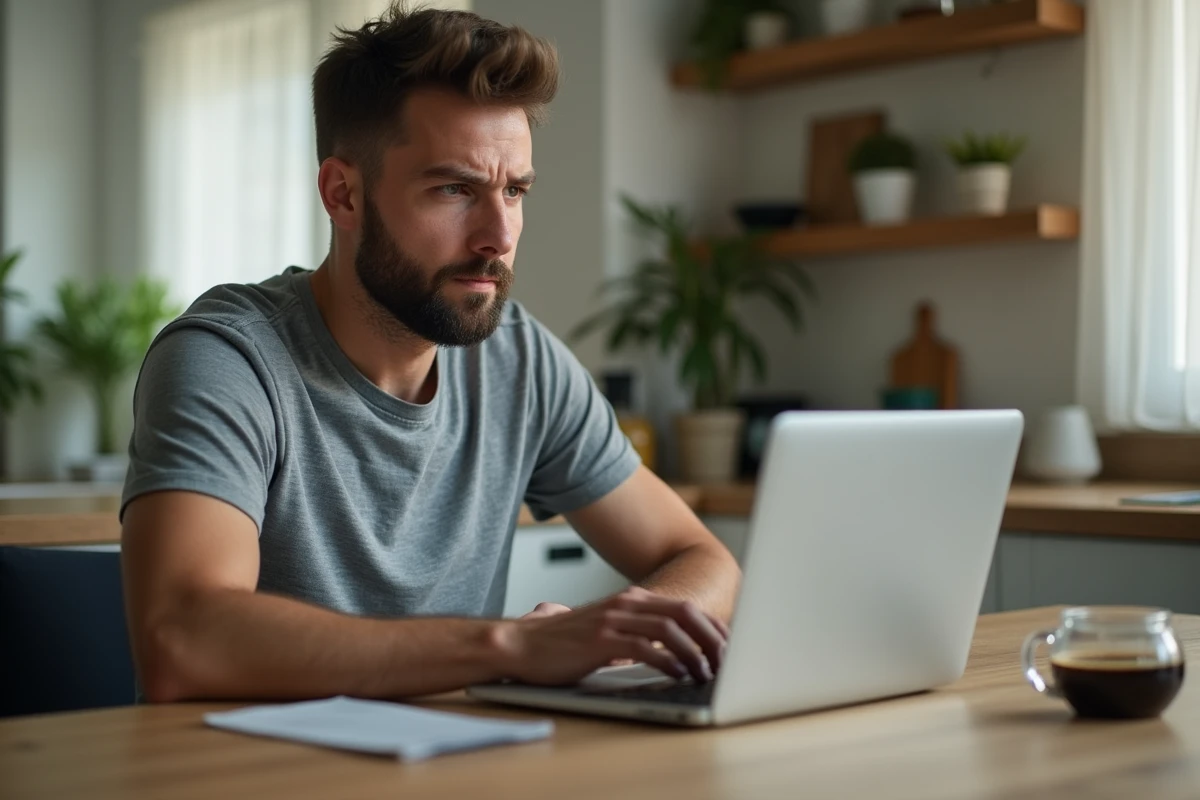 Homme recherchant des informations sur le VGM élevé sur son ordinateur après un bilan de santé