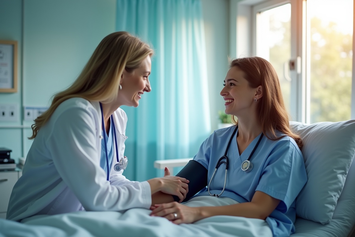 Infirmière vérifiant la pression d