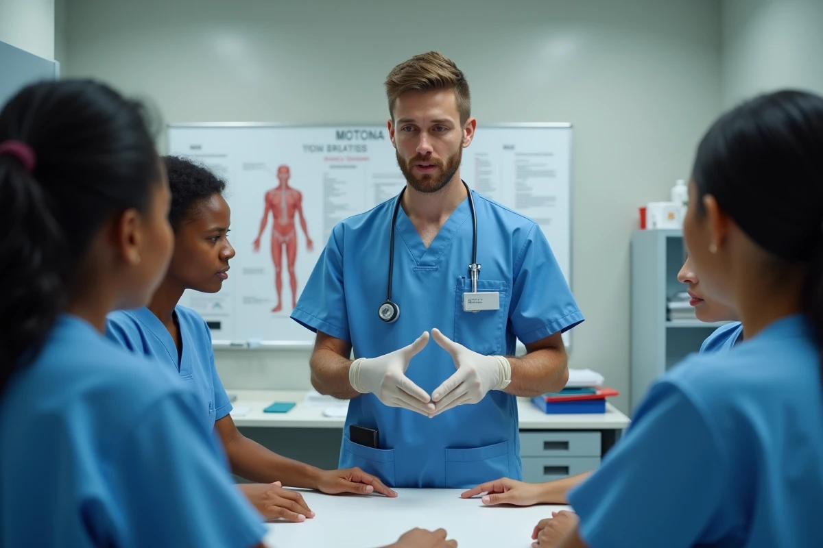 Jeune infirmier montrant l