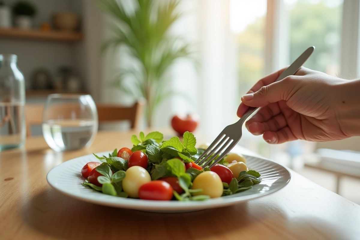 Main posant une fourchette près d