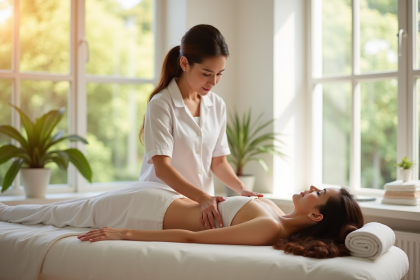 Femme recevant un massage lymphatique dans un centre bien etre
