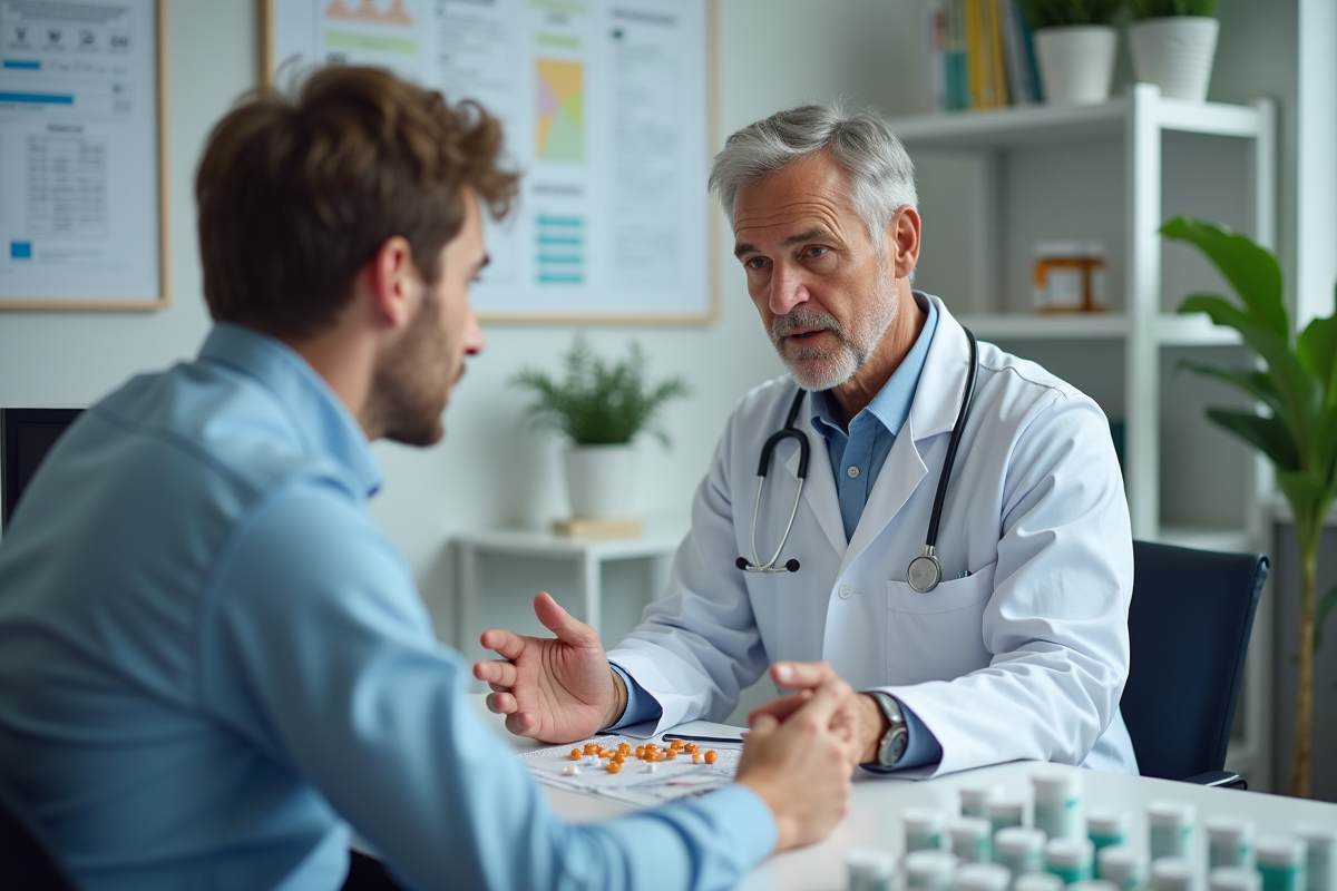 Medecin montrant des options de medicaments pour diabete
