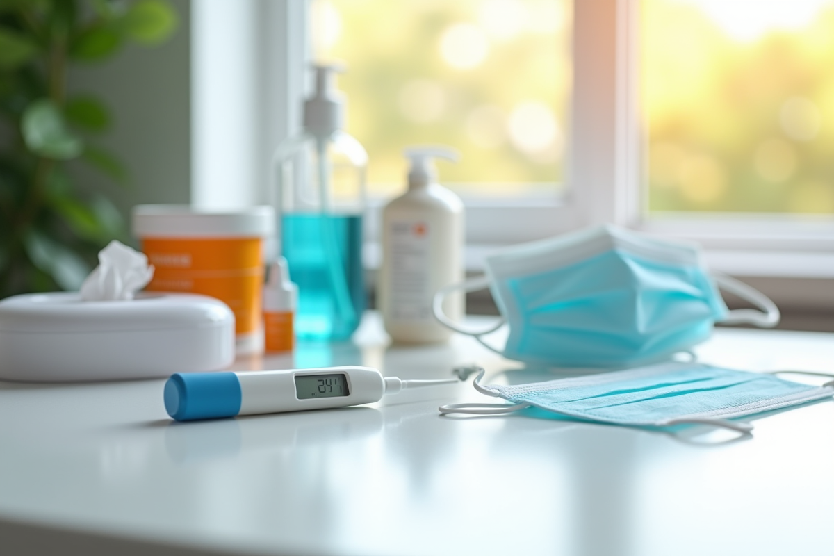 Objets de santé sur une table en lumière naturelle
