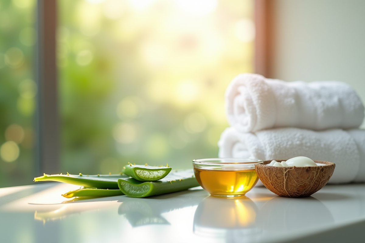 Remedes naturels pour soin de la peau avec aloe vera et huiles