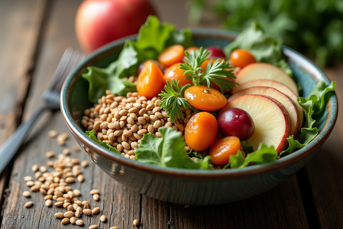Salade colorée avec chicorée pommes et graines de lin