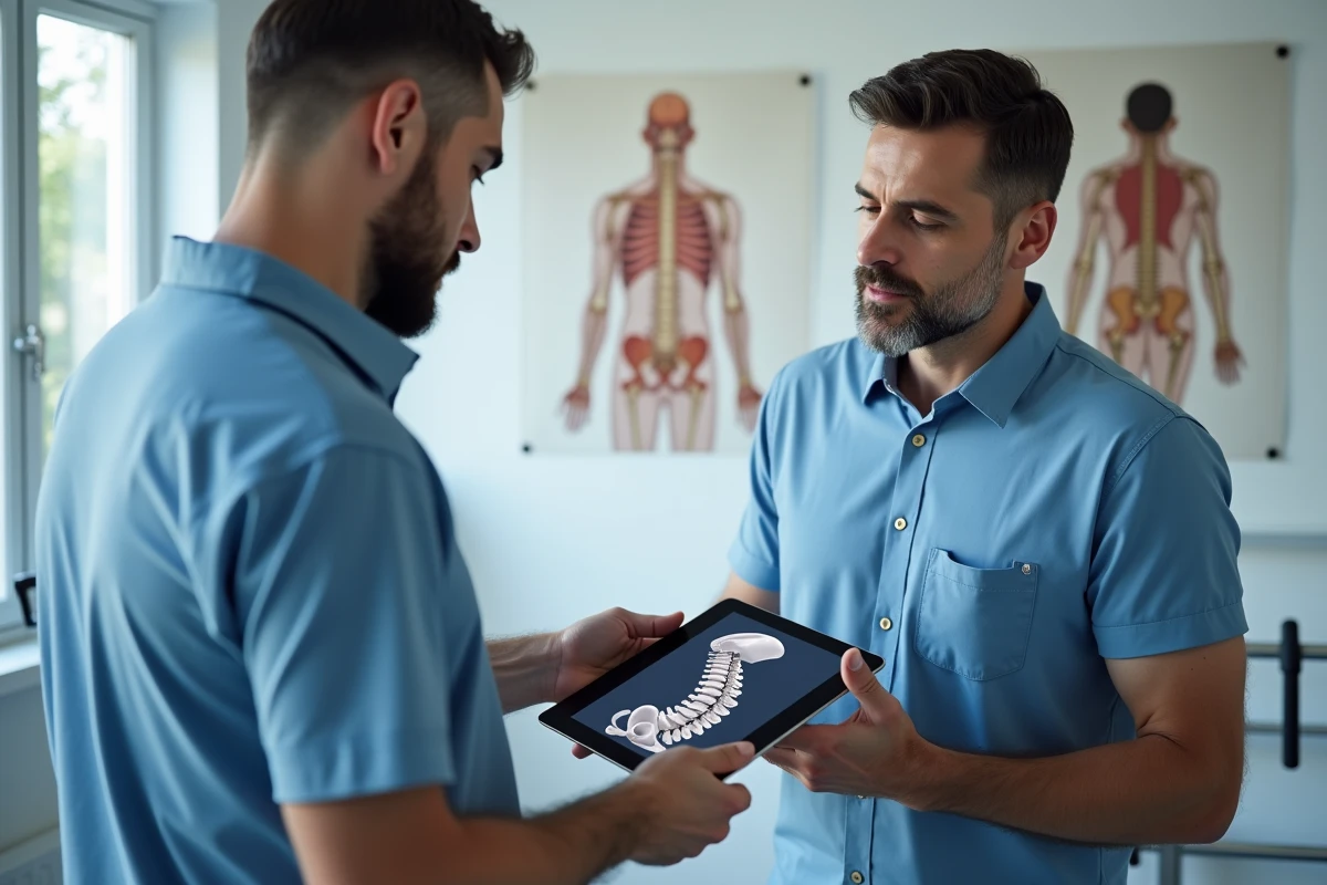 Homme et professionnel en thérapie cervicale