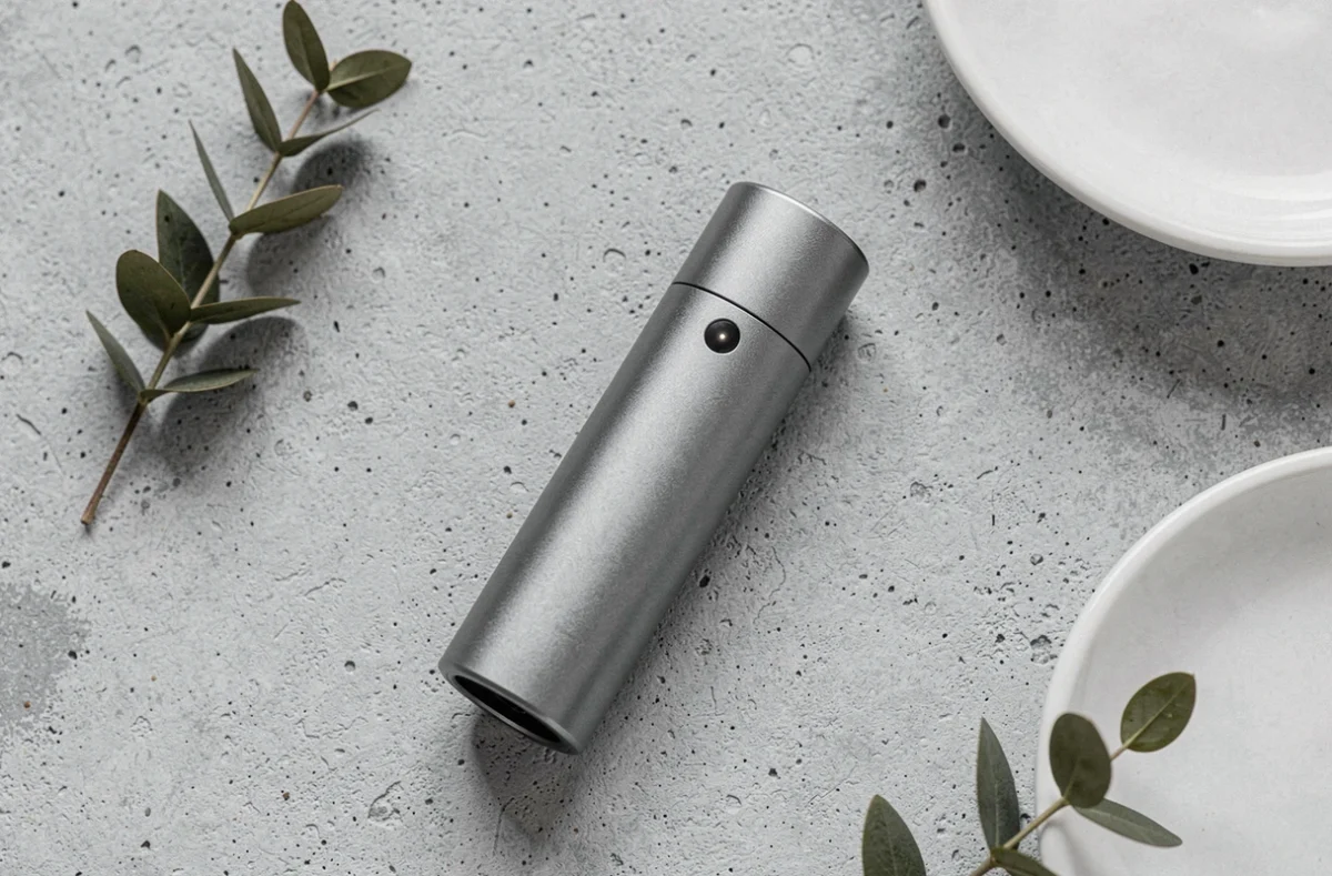 Vue de dessus d'une puff cigarette électronique jetable 9000 bouffées posée sur béton gris, guide d'optimisation et d'entretien de la Puff 9K